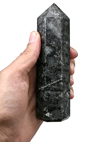 Image of Amazing Gemstone Large Larvikite Crystal Towers ~ Natural Healing Crystal Point Obelisk for Reiki Healing and Crystal Grid (5.5 to 6 INCH)