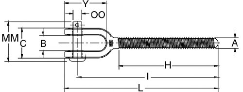 Crosby HG-4037 Galvanized Steel Right Hand Jaw End Turnbuckle, 5/8" Shank Diameter x 6" Take Up, 3500lbs Load Capacity