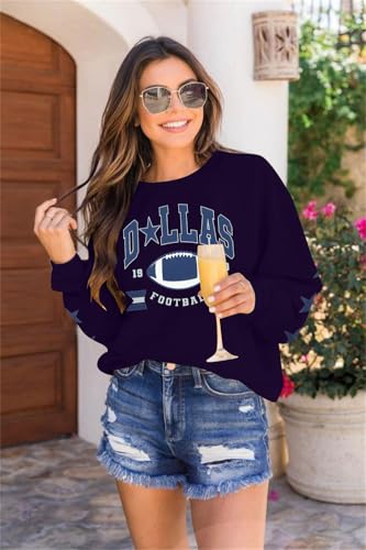 FAYALEQ Football Sweatshirts for Women Game Day Long Sleeve Pullover Tops | Football Sweatshirts for Women Game Day Long Sleeve Shirts Football Graphic Pullover Sweatshirt Crewneck Casual Tops — view 4