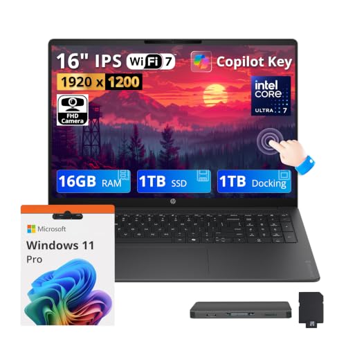Image of HP OmniBook 3 16 inch WUXGA IPS Touchscreen Laptop, Intel Core Ultra 7 255U, 16GB DDR5, 2TB Storage (1TB SSD+1TB Docking Station), Copilot+ PC, Numeric Keypad, FHD Camera, Win 11 Pro, Mica Silver