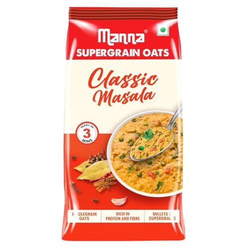 Image of Manna Masala Oats, Classic Masala, Rich in Protein and Fibre, No palm oil, color or preservatives. 450g (pack of 1)