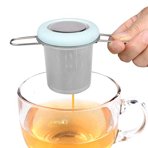 Fenshine Tea Infuser Stainless Steel Tea Strainer Folding Handle Tea Filter Extra Fine Mesh Strainer Brewing Basket With Lid For Loose Leaf Tea (Light Blue) … #TOP7