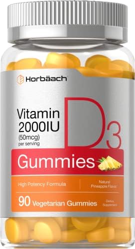 Vitamin D3 2000iu Gummies | 90 Count | Vegetarian, Non-GMO, and Gluten Free Vitamin D Supplement | 50 mcg | by Horbaach