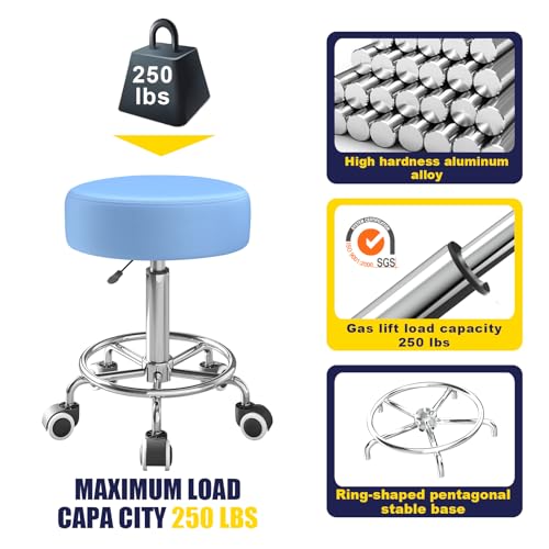Image of YEEZEE Rolling Stool with Wheels and Ultra Soft Cushion for Salon, Blue