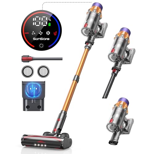 SunSare 550W/45KPA Aspirateur Balai sans Fil, 2024 Aspirateur Balai Puissant, Batterie Amovible de 60 Mins, Chargement Mural, Aspirateur sans Fil X7A Écran LCD pour Parquet,Moquettes, Poils d'animaux