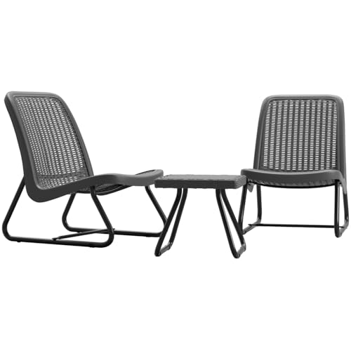 TecTake® Conjunto de Sillas de Jardín con Mesa Auxiliar, Ratán, Acero Recubierto, Antideslizante, Mobiliario Jardin, Conjunto Jardin Terraza, Sillones Jardin Exterior, Butacas Jardin - Gris