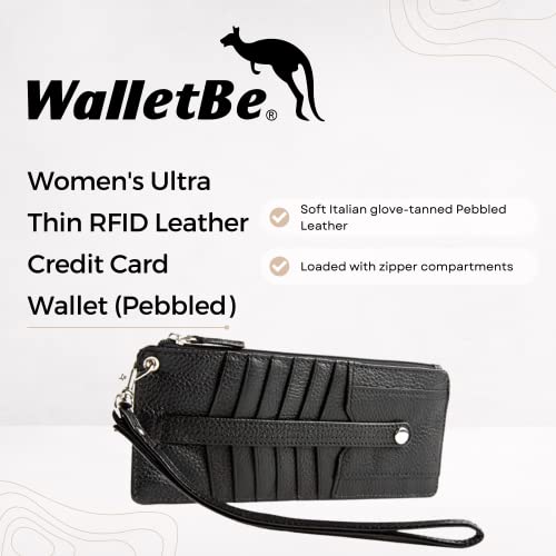 Women's Wallet Ultra Thin Leather RFID Credit Card Pebbled Black2