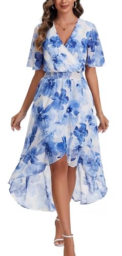 Image of Kormei Womens Short Sleeve Floral Maxi Dress High Low V-Neck Flowy Party Long Dresses