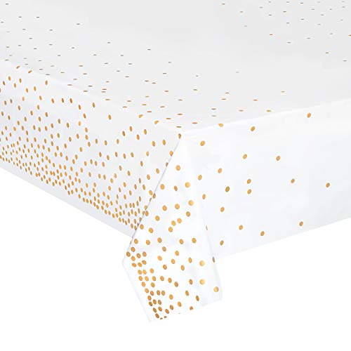 Plastic Tablecloths for Rectangle Tables,- 4 Pack - Gold Dot Party Table Cloths