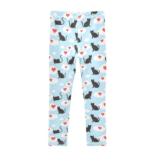 Silhouette Cats Heart Pattern Girls Leggings Kids Yoga Pants Athletic Tights Pants 4-10 Years2