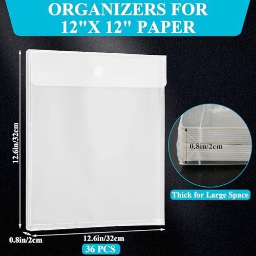 Image of 36 Pack 12 x 12 Scrapbook Paper Storage Organizer, Clear Scrapbook Paper Organizer, PVC Craft Cardstock Storage with Sealing Design Holds Cardstock Vinyl Files Photos