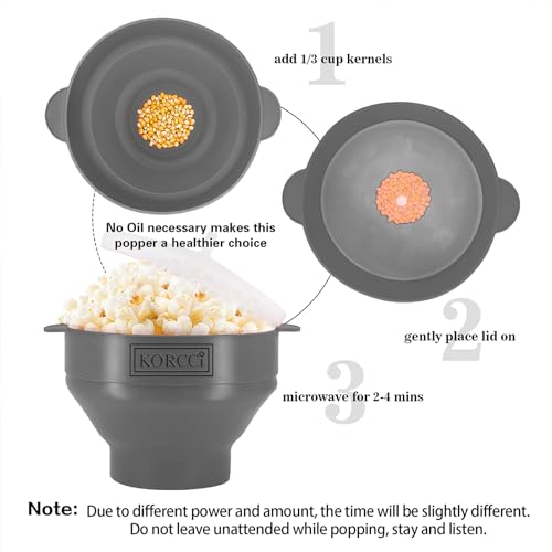 Image of The Original Korcci Microwaveable Silicone Popcorn Popper, Microwave Popcorn Popper, Collapsible Microwave Popcorn Maker Bowl, No Oil Needed, Use In Microwave, Dishwasher Safe (Grey)