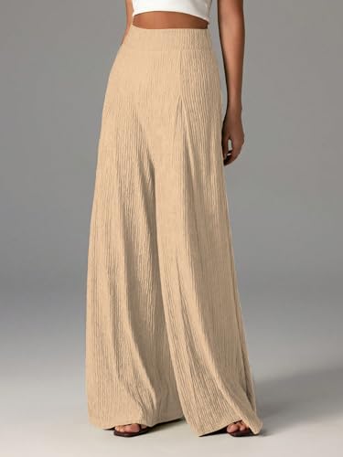 Image of Shasmi Women's Elegant High Waist Wide Leg Pants - Textured Solid Color Loose Fit Long Trousers | Casual Beach & Airport Outfit | Lightweight Flowy Palazzo Style (Trouser 259)