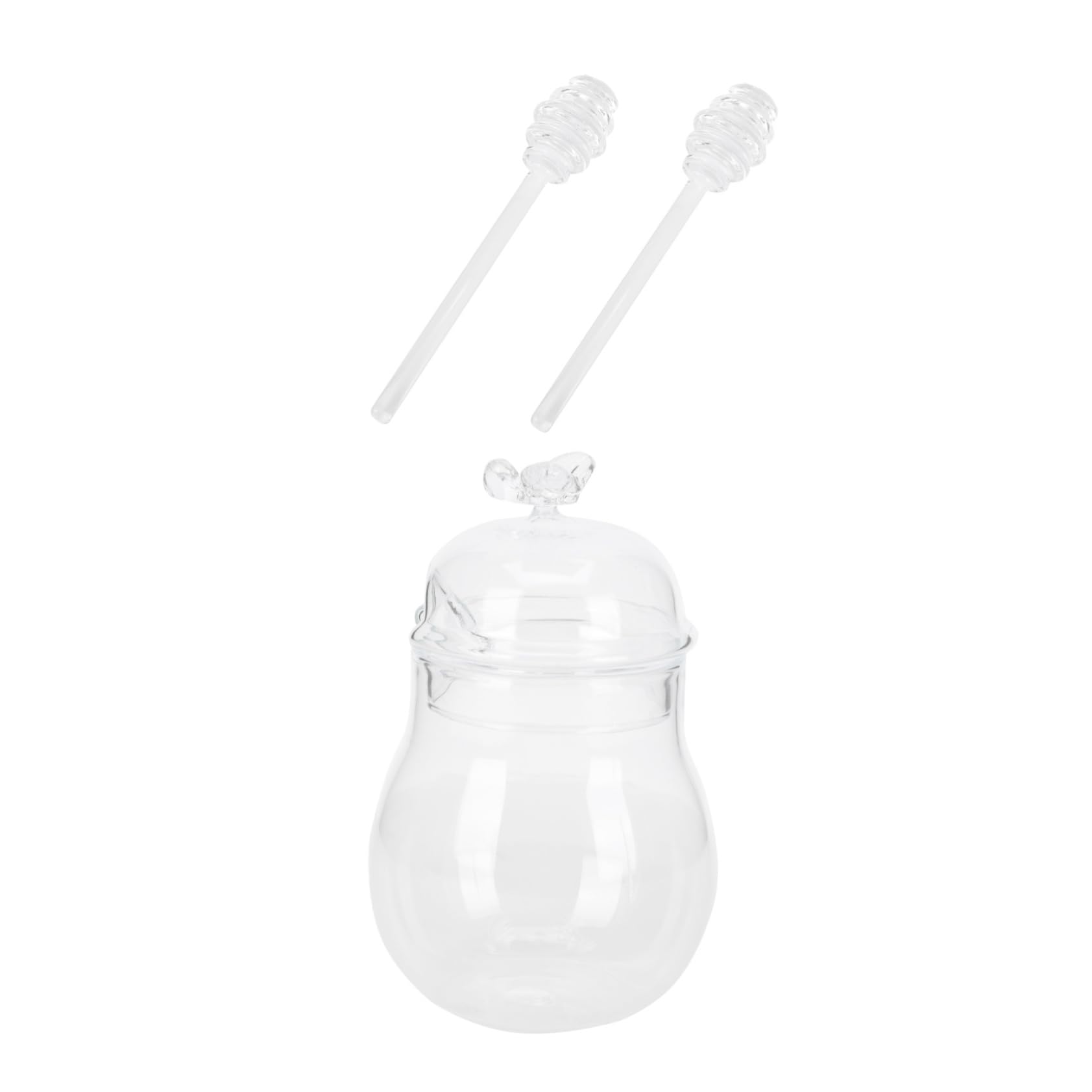 GRIRIW 1Set Transparent Honey Jar with Stirring Bars Honey Pot Mixing Sticks Sealed Design for Freshness Stylish Kitchen Decor and Storage