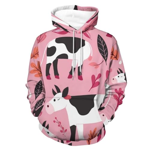 Sweat à capuche confortable imprimé vache rose pour éviter le froid avec style taille S