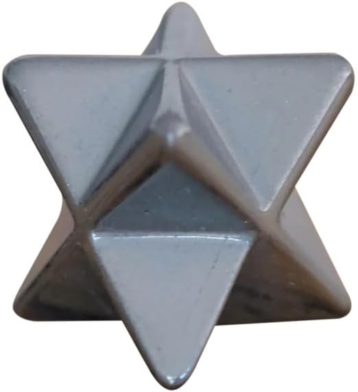 Natural Stone Hematite Merkaba and (1) Pcs Selenite Cube with Velvet Pouch (1 Pcs)