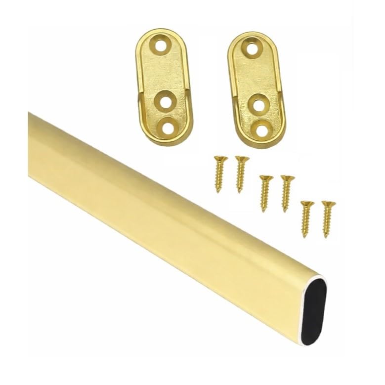 Matte Brass Aluminum Oval Wardrobe Tube Closet Rod with Two End Caps and Screws (30 INCH)