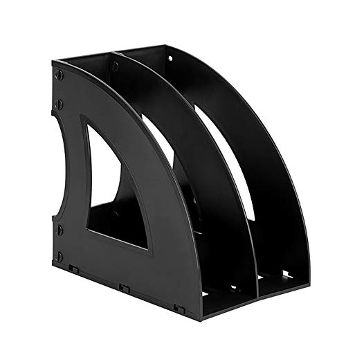 Z·Bling 2 Compartiments Porte-revues Magazines Boîte de Rangement Module de Classe Fichier Support Organisateur en Plastique Document Stockage Panier Rangement de Dossier pour Bureau Classeur (Noir) Cover