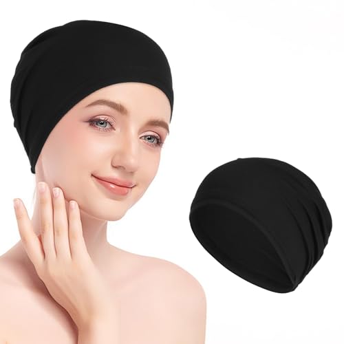 Yuanchu Gorro de dormir de bambú, gorro de quimioterapia negro, transpirable, gorro para dormir, gorras de algodón, gorro de quimio, gorro suave, gorro multifuncional para hombre y mujer, Negro