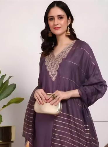 Image of Women's Viscose Rayon Embroidered Kurta Pant Set with Dupatta