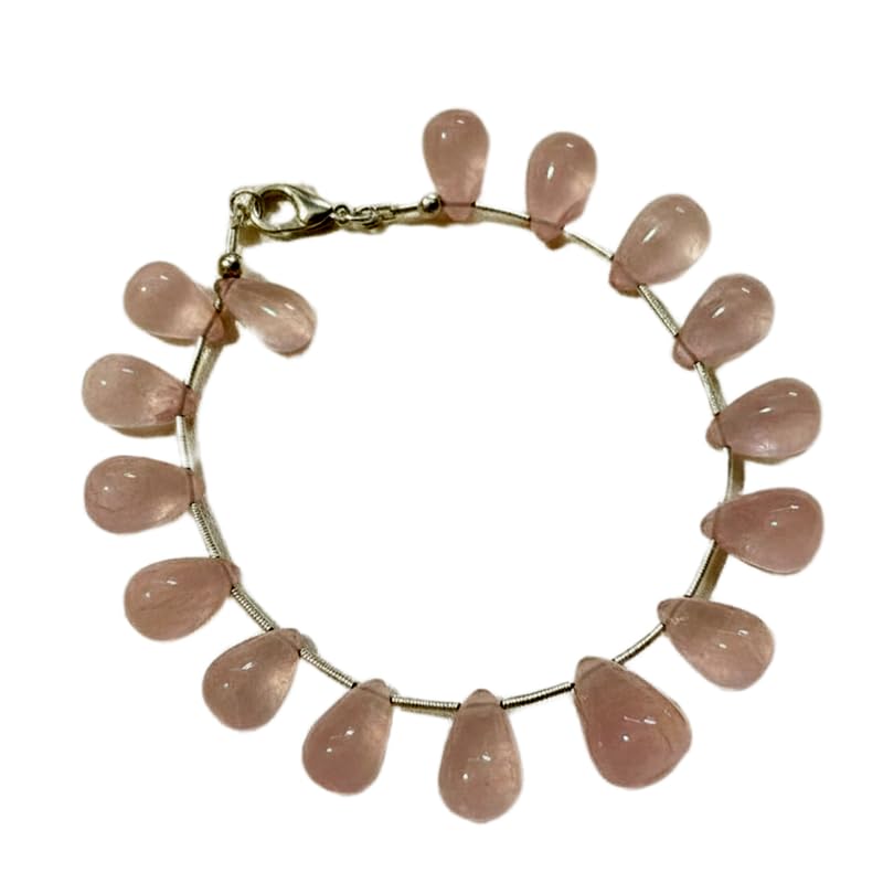 Bracelet quartz rose 18cm, bijou empilable en pierre naturelle poire