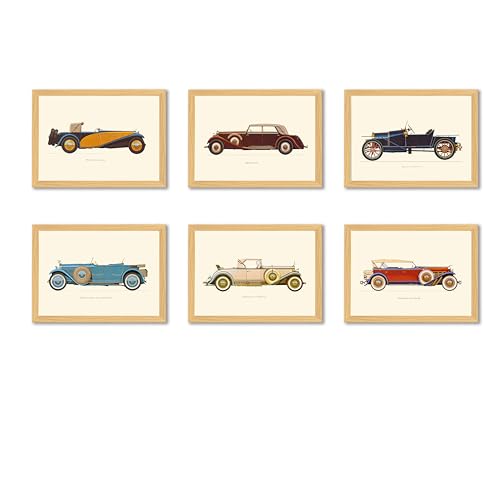 Image of Vintage Car Wall Art Painting /Posters with Frame For Living Room Bedroom Home And Office Wall Decor, Set of 6, Size 9x13 Inch