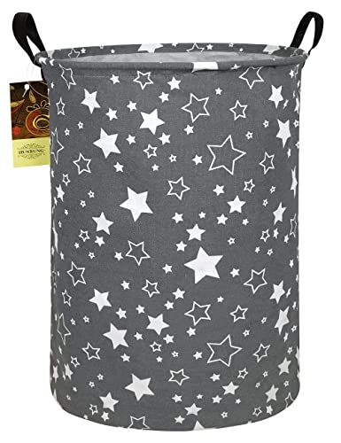 Image of HUNRUNG Laundry Hamper,Large Canvas Fabric Lightweight Storage Basket Toy Organizer Dirty Clothes Collapsible Waterproof for College Dorms, Children Bedroom,Bathroom（Round star）
