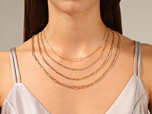 Eternate 14K Solid Gold Figaro Chain Necklace For Women In Yellow Gold | Italian Gold Figaro Chain Necklace #TOP2