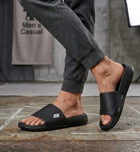 Image of Men's Cloud Foam Slides Slippers | Lightweight Comfortable Bathroom Slides for Men | Soft Cushioned Anti-Slip Daily Wear Sandals | Indoor Outdoor Casual Footwear