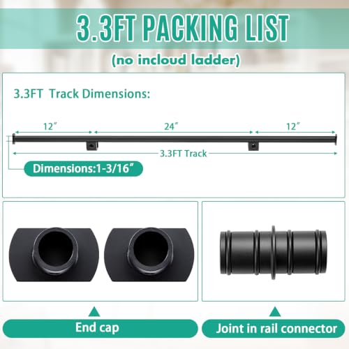 Image of Zonon 3.3 ft Metal Extension Track for Hook Rolling Kit System for Rolling Library Step Ladder No Rollers, No Ladder