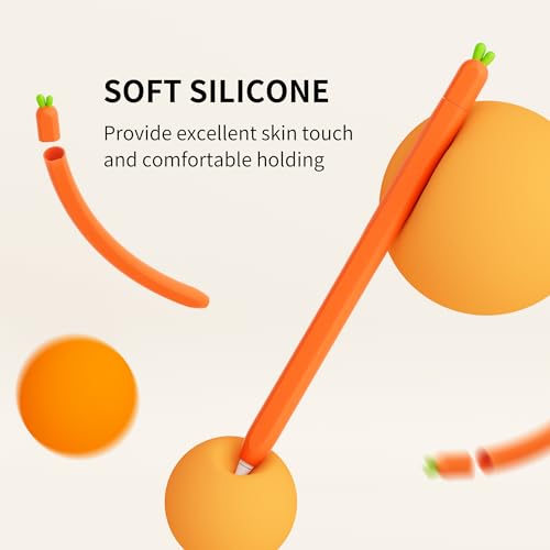Image of ELETIUO Carrot Silicone Skin Cover Compatible with Apple Pencil 2nd Generation, Protective Cover Accessories Compatible with iPad Pro 11 12.9 inch