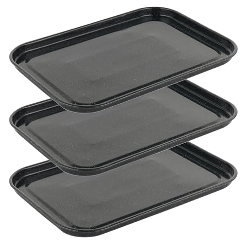 Salter COMBO-9147 Baking Tray Set – 3 Pack, 36 cm Vitreous Enamel Coated Steel Flat Oven Pan, Large Cookie Sheet, Bakeware for Baking/Roasting, PFAS-Free, Dishwasher Safe, Oven Safe to 230°C, Black