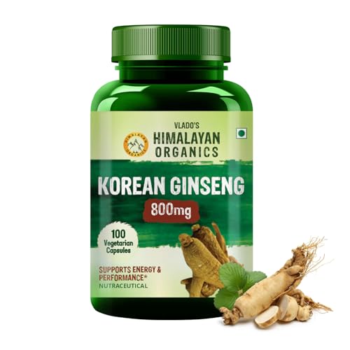 Vlado's Himalayan Organics Korean Red Panax Ginseng Capsules - 800 MG I Extra Strength for Energy, Focus, Endurance Performance, Vitality & Immune Support I Memory and Mental Performanc Enhancer I Stamina Booster I Korean Red Ginseng Root Extract - 100 Veg Capsules