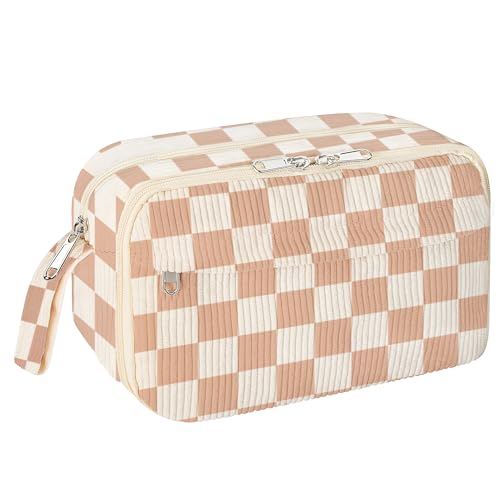 Image of WOBAGMEN Cute Pencil Case,Large Corduroy Zippered Pencil Case Pouch, aesthetic Pencil Bag with Compartments, Pencil Pouch School Supplies (HY-corduroy pc-checked)
