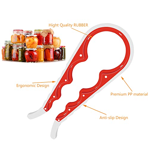 Eyuewal Jar Opener For Weak Hands - 5 In 1 Multi Function Can Opener Bottle Opener Kit With Silicone Handle Easy To Use For Children, Elderly And Arthritis Sufferers (White Red） #TOP4