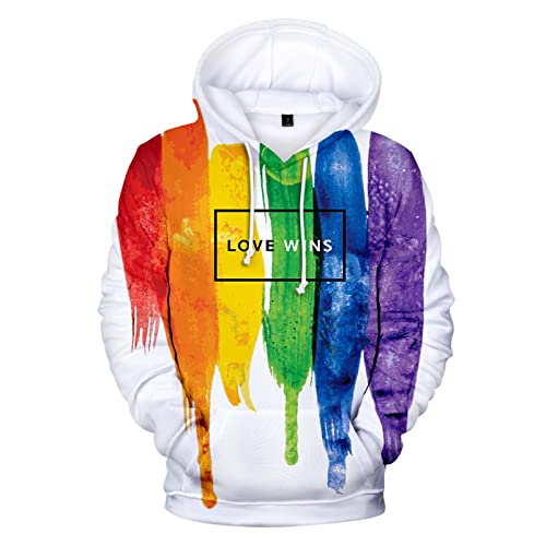 Flyself Men's Hoodie Love is Love LGBT Gay Lesbian Pride Hooded Sweatshirt Sports Casual Long Sleeve Pullover Top