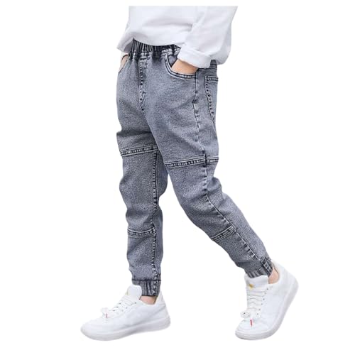 Boys Jeans Kids Skinny Fit Tapered Jean Pants Solid Color Elastic Waist Casual Stretch Denim Trousers with Pockets
