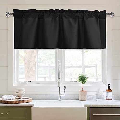 XWZO Kitchen Valances Curtains for Windows Living Room Bedroom Bathroom Toppers Farmhouse Style Rustic Dinning Room Light Filtering Rod Pocket W52 x L18 Inch Length Black 1 Panel