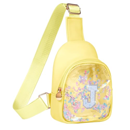 Image of COSHAYSOO Personalized Christmas Birthday Gifts Burr Basket Stuffers for Girls Yellow Purse Sling Bag Crossbody Girl Cute Funny Cool Mini Travel Fashion Accessories Monogrammed Initial Letter J