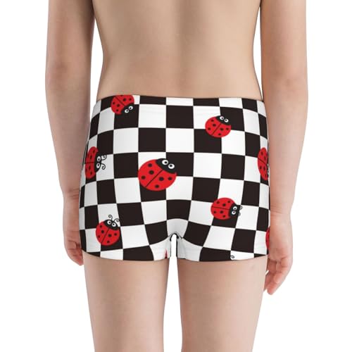 Boys' Cotton Boxer Brief Soft Underwear-Ladybugs Of Black And White Checkers3