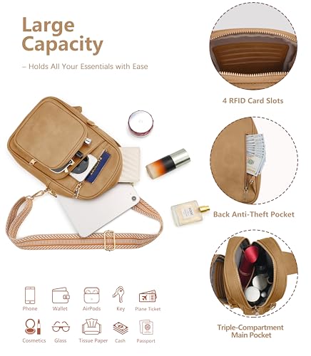 Image of Sling Bag for Women,Anti Theft Crossbody Bag,RFID Travel Purse | Vegan Leather Crossbody Purse,Multi Pocket Organizer,RFID Sling Bag,Hidden Rear Pocket,Adjustable Strap,Travel Bag
