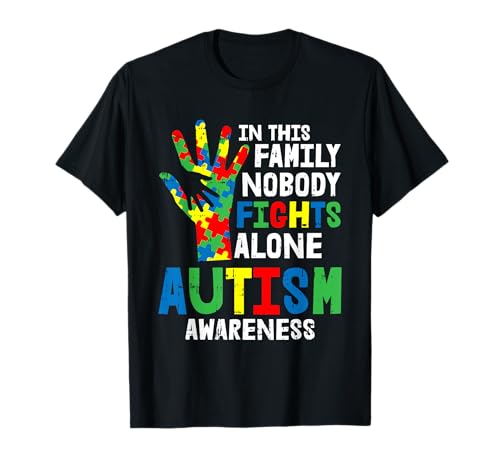 No Fights Alone Autismo Concientización Rompecabezas Mano Regalos Familiares Camiseta