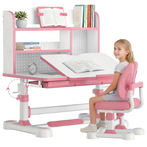 Kids Adjustable Desk & Chair Set with Storage
