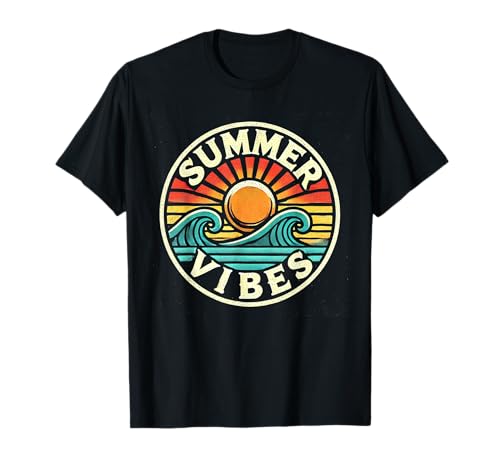 Diseño retro de sol y olas de verano Camiseta