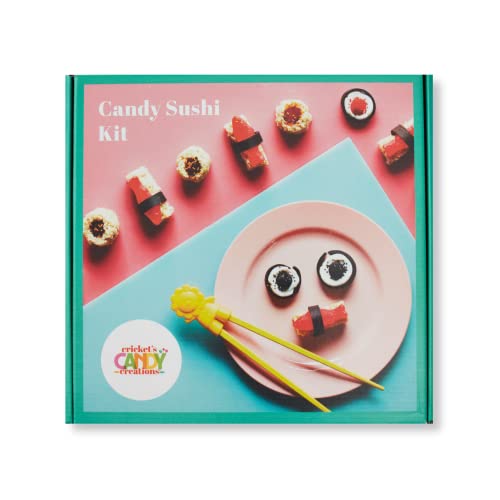 Cricket's Candy Creations | Candy Sushi Craft Kit | Kids Ages 8-12 | Make 3 Kinds of Rolls | 16 Pieces Total | Includes Reusable Bento Box + Chopsticks | Fun Candy Gifts