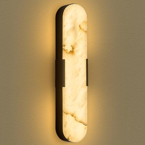 SMINGYINGZ Alabaster Wall Sconces 20 inch Natural Marble Black Wall Sconce Indoor Wall Lamp Modern Bathroom Alabaster Wall Lamp for Living Room Bedroom Porch Dining Room Stairway