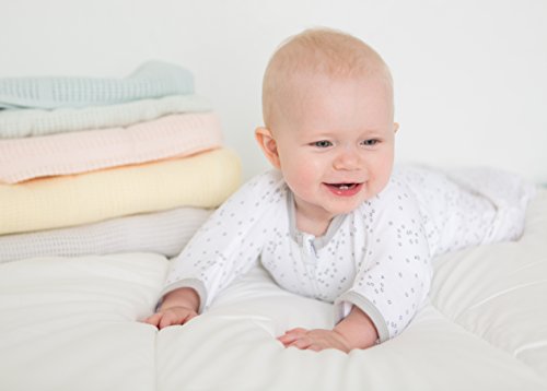 Image of Amazing Baby Cellular Blanket, Premium Cotton Knit, Ultra Soft, Breathable, Cozy Gift for Baby Boys and Girls, Favorite Toddler Blanket, 44 x 44 inches (112 x 112 cm), Soft Blue
