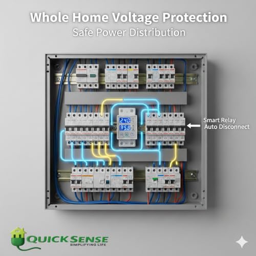 Image of Quick Sense Automatic single phase voltage protector (Adjustable Setting) Protection with Auto Re-Connect LED Display Standard Din-Rail Mounted 220V, 63A (Voltage Protector)