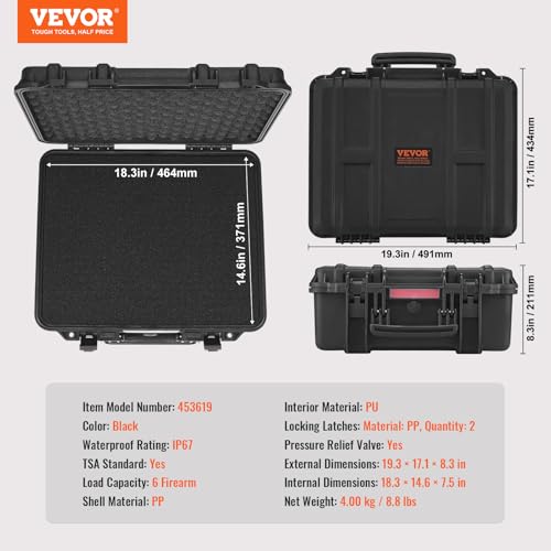 Vevor YZSQH19.3×17.1×8.3IN Hard Pistol Cases With Pre-Cut Pu Foam thumb #6
