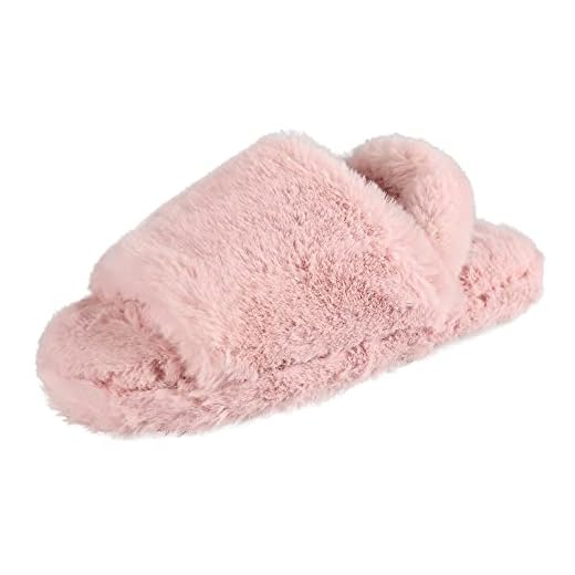 Jessica Simpson Girls Plush Faux Fur Slip on House Slippers With Memory Foam